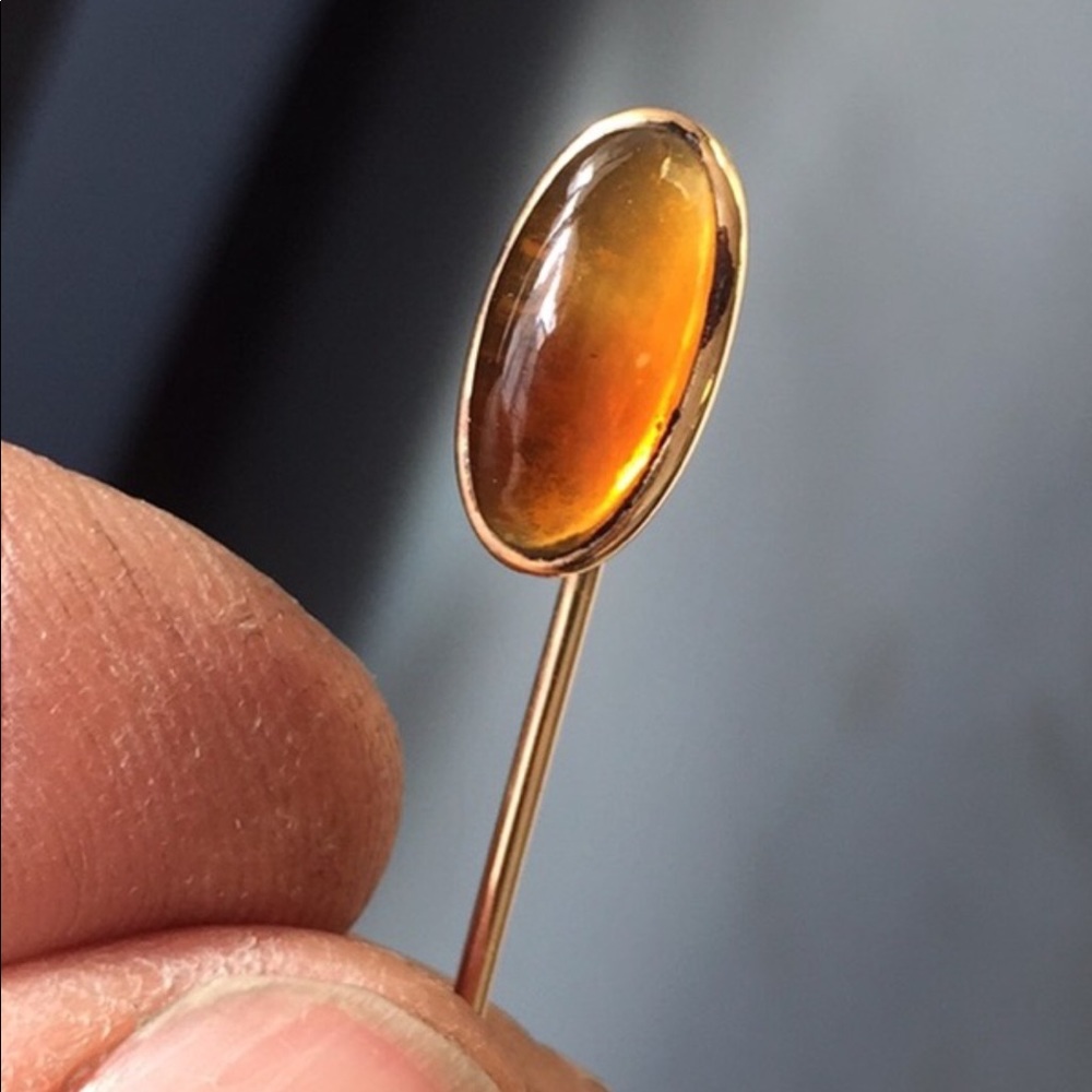 Translucent Honey Colored Gem -14k Stick Pin
